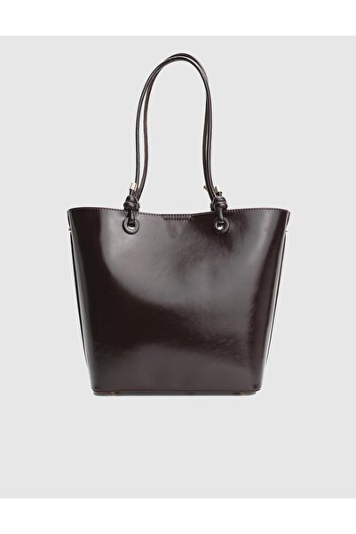 İLVİ Volten Hakiki Rugan Süet Deri Kahverengi Kadın Omuz Çantası