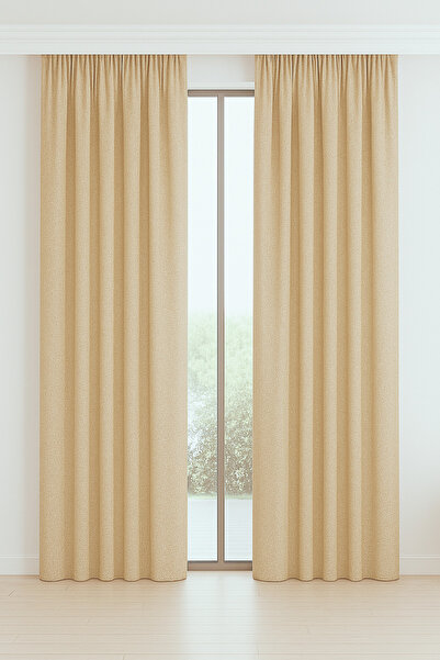 TÜLHOME Twit Keten Fon Perde Koyu Krem V.101 PİLESİZ TEK KANAT ( Büzgü Ekstra...