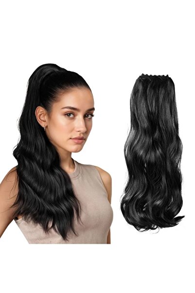 AKOLİFE Siyah Dalgalı Mandal Tokalı At Kuyruğu Saç Postiş Isıya Dayanıklı Tak...