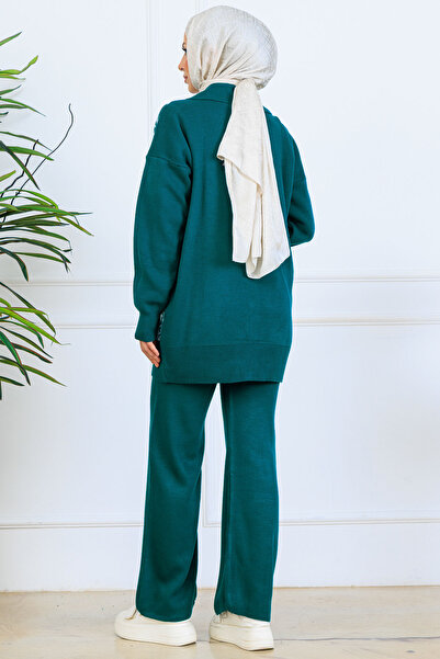 benguen Σετ πλεκτό με μοτίβο με λεπτομέρεια με κουμπιά S1124 Emerald Green