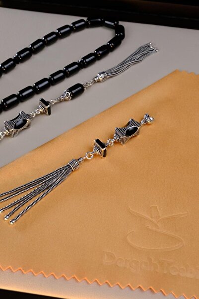 dergah tesbih Special Black Stone Silver Tassel