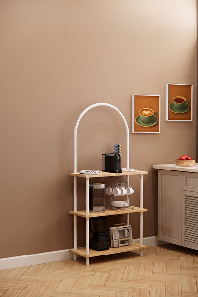 Phobia Döndür Tak Modüler 4 Raflı Kahve Köşesi Çok Amaçlı Mutfak Rafı, Kolay Kurulumlu Raf Sistemi Bohem