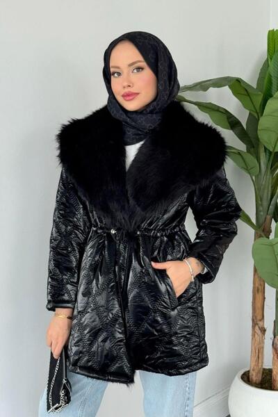 Şulemoda Giyim Pay Fur Inflatable Coat Black