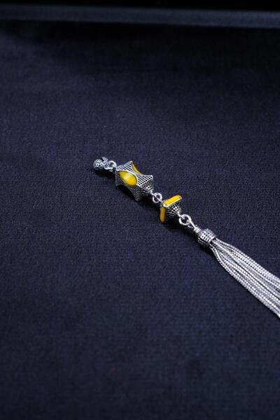 dergah tesbih Special Yellow Enamel Silver Tassel