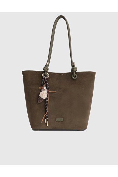 İLVİ Volten Hakiki Süet Deri Haki Kadın Omuz Çantası