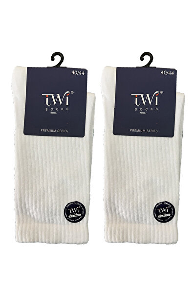 REMSA Unisex 40-44 Thread Detail Seamless Cotton Socks 2-Pack Twi̇-03-2Li White02