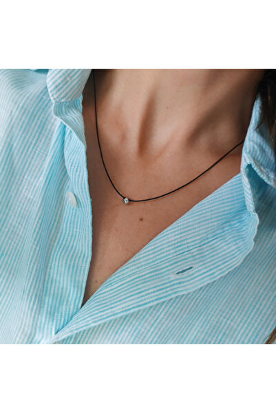 iNGRiKO Lantisor snur negru ajustabil cu biluta 5 mm din argint 925 rodiat