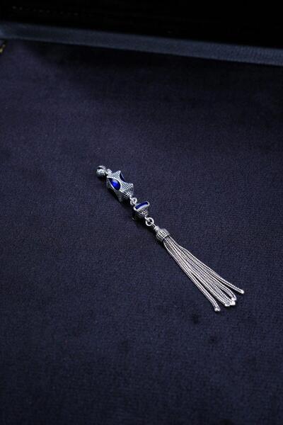 dergah tesbih Special Blue Enamel Silver Tassel