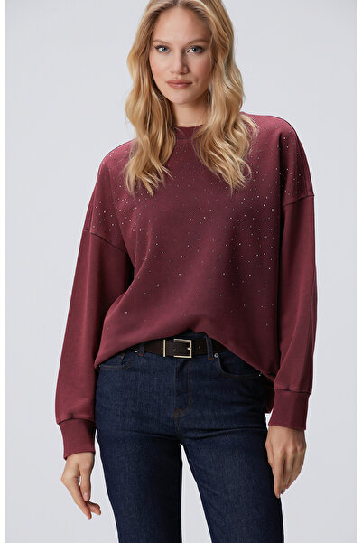 Network Bordo Taşlı Sweatshirt