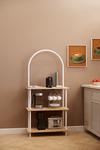 Phobia Döndür Tak Modüler 4 Raflı Kahve Köşesi Çok Amaçlı Mutfak Rafı, Kolay Kurulumlu Raf Sistemi Bohem