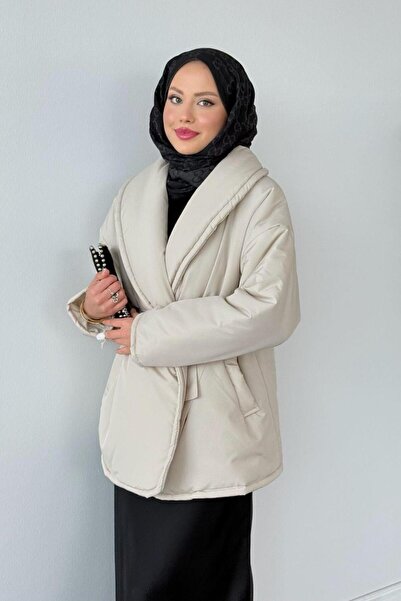 Şulemoda Giyim Μπουφάν με ίσια ζώνη φουσκωτό μπεζ