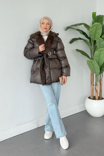 Şulemoda Giyim Troy Fur Inflatable Coat Brown