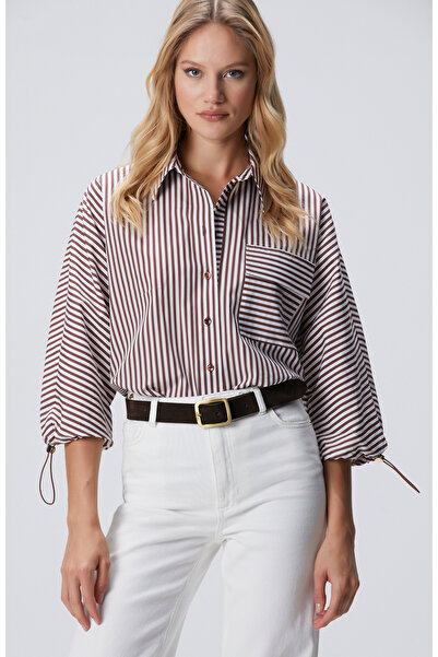 Network Bordo Kırık Beyaz Çizgi Desenli Gömlek
