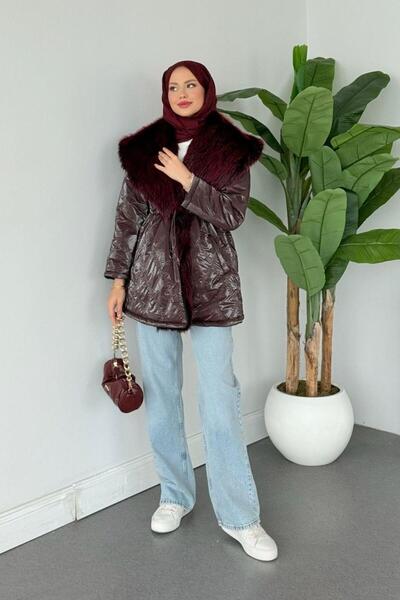 Şulemoda Giyim Pay Fur Inflatable Coat Burgundy
