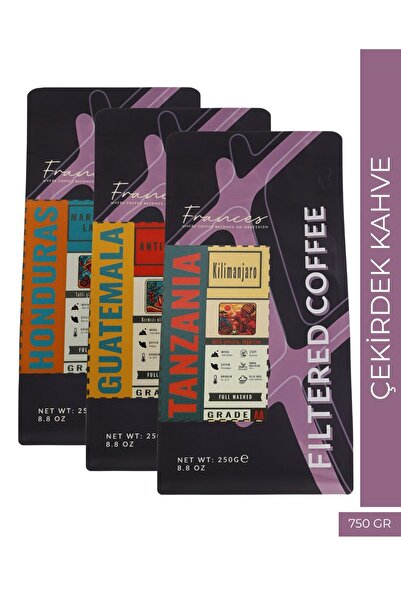 FRANCES %100 Arabica | Filtre Serisi Çekirdek Kahve Seti – 3x250g |Honduras, Guatemala ve Tanzania
