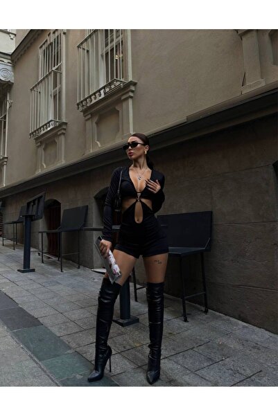 Friday Mood Kadın Siyah Halka Detaylı Cut Out Tulum