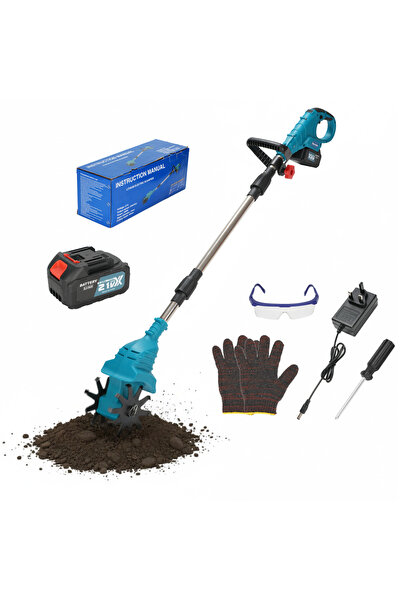 GearZone محراث لاسلكي 21 فولت، محراث يعمل بالبطارية 4.0 أمبير/ساعة مع أسنان فولاذية، محراث دوار للعشب