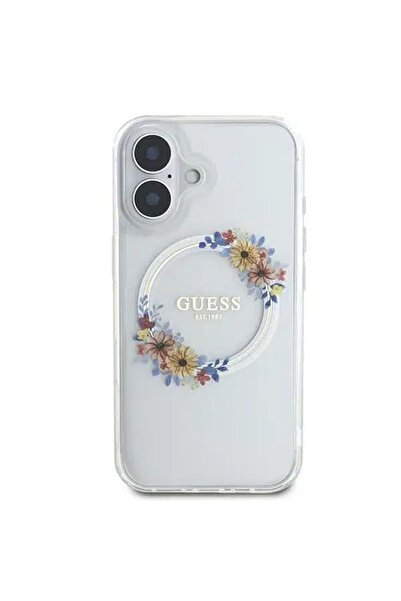 Guess Θήκη για iPhone 16, IML Flowers Wreath MagSafe - Διαφανής