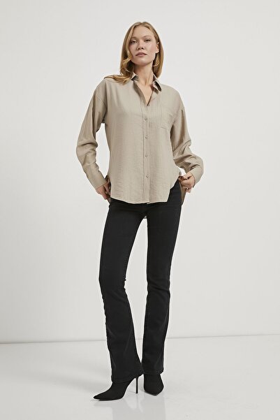 Arma Life Women's Open Collar Casual Textured Basic Stone Shirt