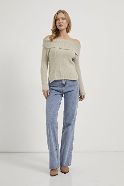 Arma Life Women's Side Zipper Madonna Collar Stone Knitwear Sweater