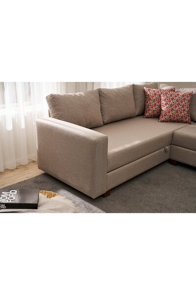 Rabi Aly Serisi Yataklı Sandıklı Köşe Koltuk Bej Sağ