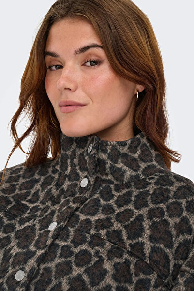 ONLY Дамско палто с леопардов принт и яка 15349082 Кафяво
