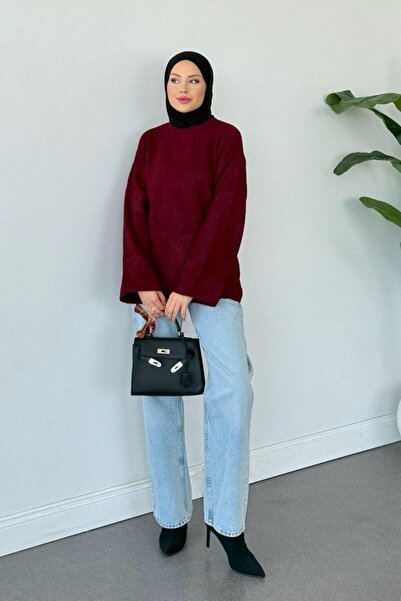 Şulemoda Giyim Μπλούζα με γένια γάτας Magnolia Kol Casual Claret Red