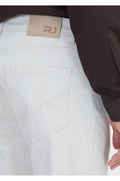 Ramsey Ecru Straight Slim Fit Denim Cotton Blended Trousers