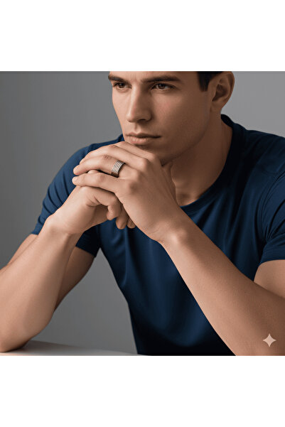 Tesbihane Silver Color Five Rows Design 316L Quality Stainless Steel Men Ring Wedding Band - 17 Size