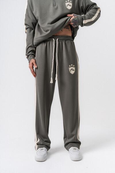 Respire Ανδρικό παντελόνι με λεπτομέρεια ριγέ Modal Baggy Khaki