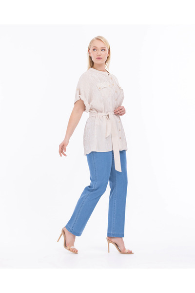 Galaxia New Seçi̇l Women's Large Size Full Length Denim Pants 14232207501019