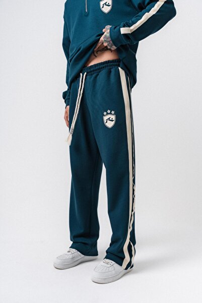 Respire Ανδρικό παντελόνι Modal Baggy με λεπτομέρεια ρίγες σμαραγδί