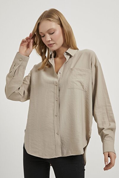 Arma Life Women's Open Collar Casual Textured Basic Stone Shirt