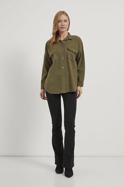 Arma Life Women's Laser Cut Double Pocket Casual Khaki Shirt