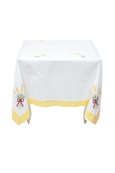 Valentini Bianco Cotton Tablecloth, Valentini Bianco, White with Yellow, 90x9...