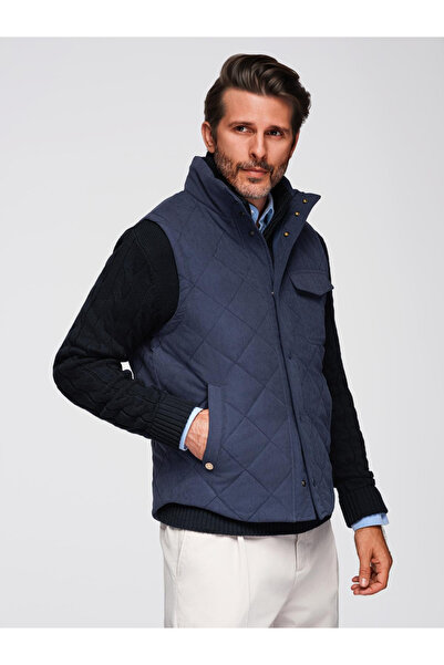 OMBRE Men's Piqué Vest with Peach Effect - Navy V2 OM-JAVJ-0277