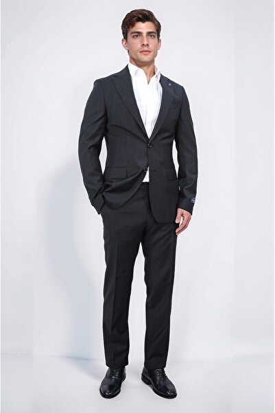 Velvarde بدلة صوفية بياقة مونو ضيقة ومخططة باللون الأسود