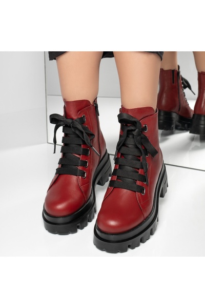 BMoD Ghete cu șireturi din piele bordo pentru femei MOD12332