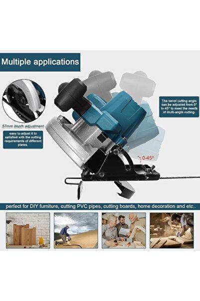 GearZone Cordless Circular Saw 7-1/4" with 2pcs 21v Battery, 4500RPM 0-45° Bevel Cutting for Wood-Blue