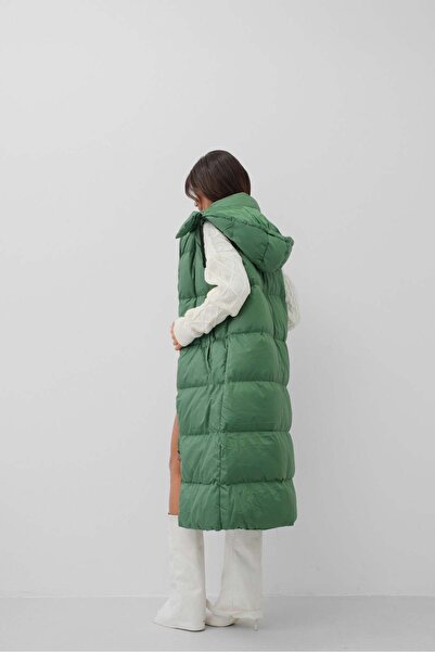 Maxi modena Hooded Puffer Khaki Maxi Vest - L