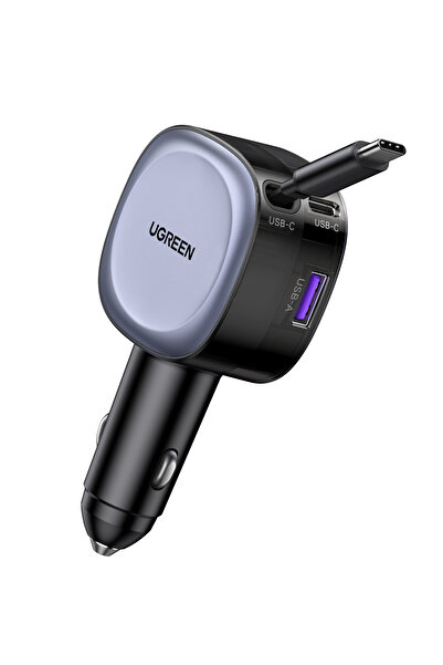 Ugreen 75W 2 Portlu USB-C Kablolu Araç İçi Şarj Cihazı Çakmaklık Adaptörü, 55653