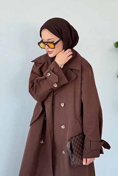Şulemoda Giyim Asır Arka Pile Detaylı Trençkot Kahverengi