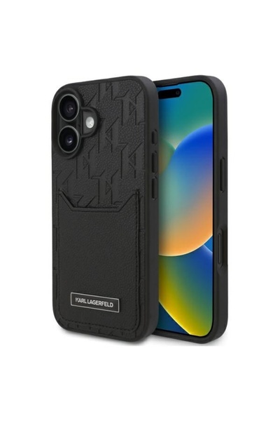 Karl Lagerfeld Husă pentru iPhone 16, piele rigidă cu monogramă - Monogramă n...