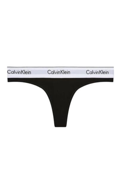 Calvin Klein Kadın Marka Logolu Beyaz Elastik Bantlı Siyah Külot LV00QF8518 UB1