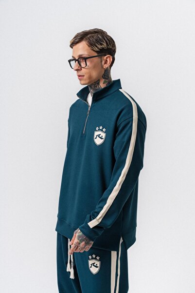 Respire Ανδρικό φούτερ με λεπτομέρεια ρίγες, με μισό φερμουάρ, Modal Emerald