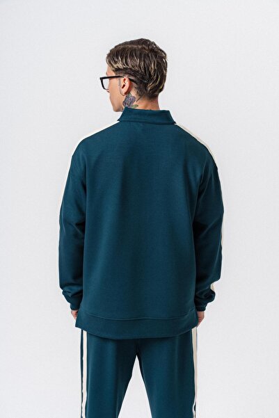 Respire Men's Stripe Detailed Half Zipper Modal Sweatshirt Emerald