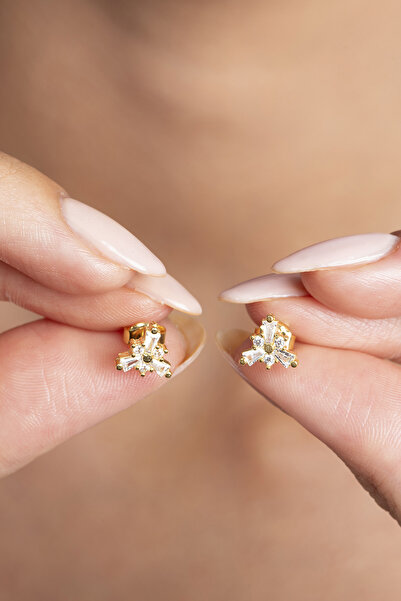 Elika Silver 925 Ayar Gümüş Baget Taşlı Üçgen Küpe