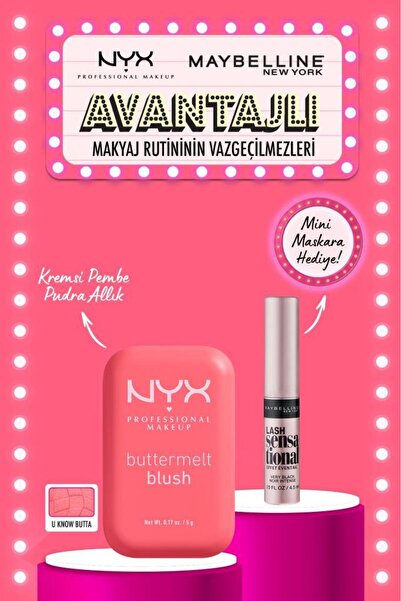 NYX Professional Makeup Buttermelt Blush Kremsi Pembe Pudra Allık 04 & Lash Sensational Maskara Mini