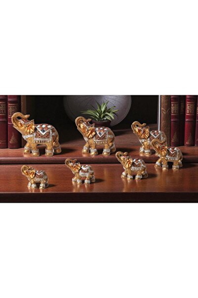 e-life shop Lüks Motif İşlemeli Feng Shui 7’li Şans Bereket Fil Heykeli Biblo...