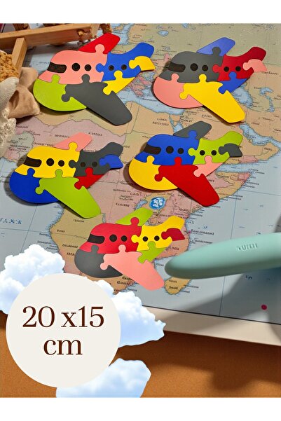 Pemina Uçak Figürlü 7 Parça Renkli 3 mm MDF Puzzle (6'lı)